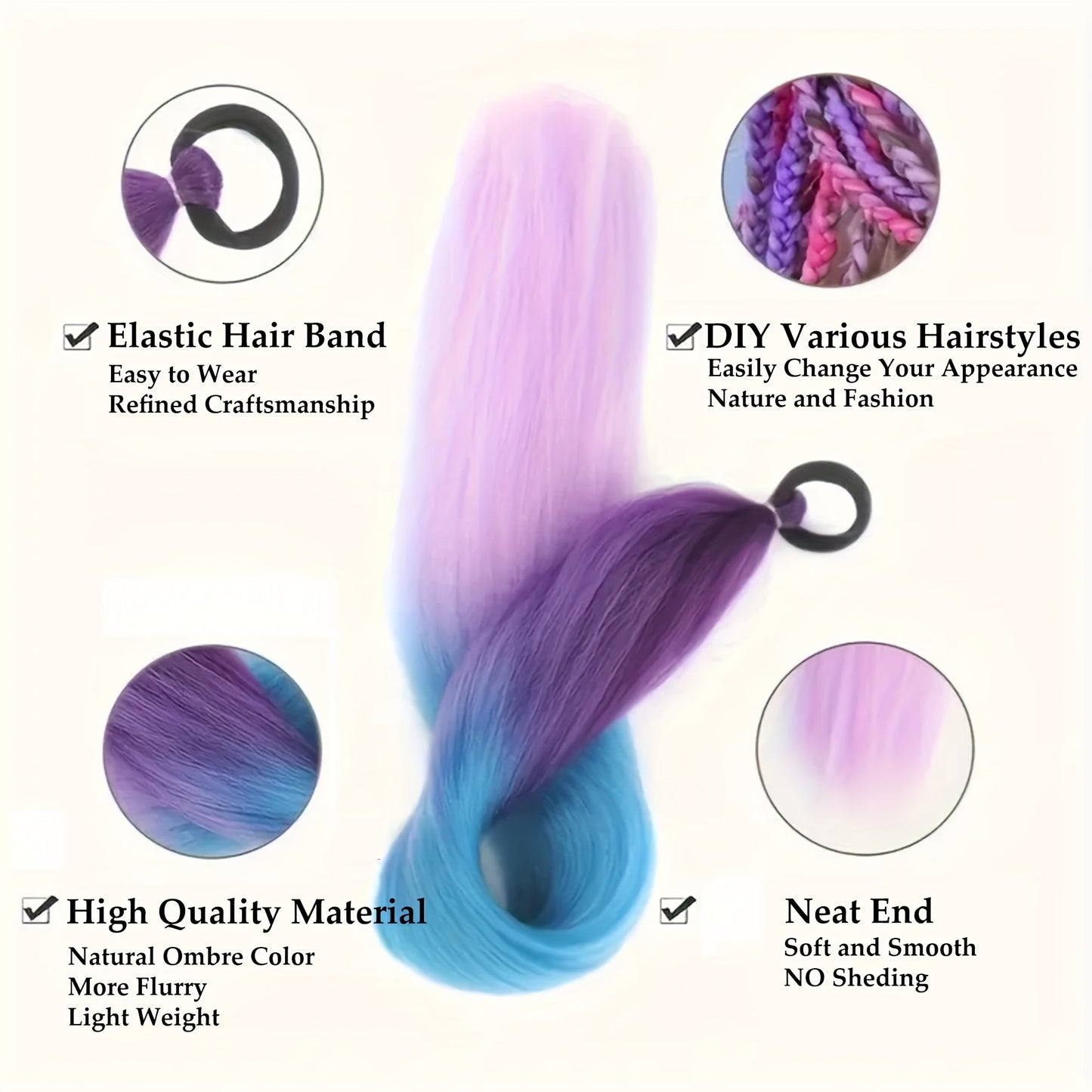 Vibrant Rainbow Gradient Hair Extensions for Women .
