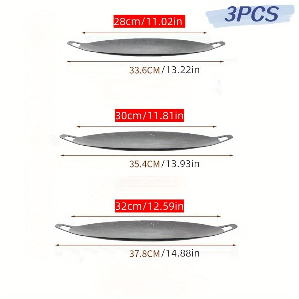 3pcs Thickened Non-stick Korean BBQ Grill 28cm/11.02in, 30cm/11.81in, 32cm/12.59in - Cast Iron Griddle for Home and Outdoor Use