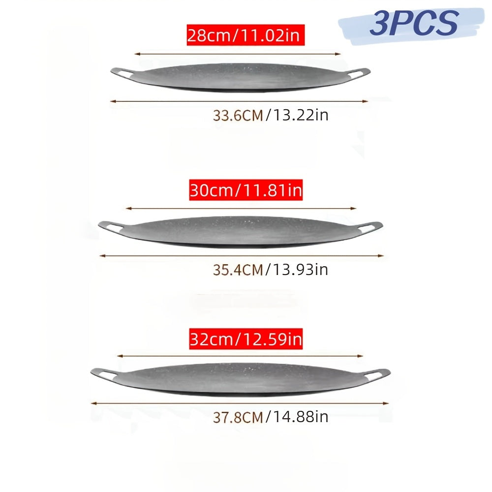3pcs Thickened Non-stick Korean BBQ Grill 28cm/11.02in, 30cm/11.81in, 32cm/12.59in - Cast Iron Griddle for Home and Outdoor Use