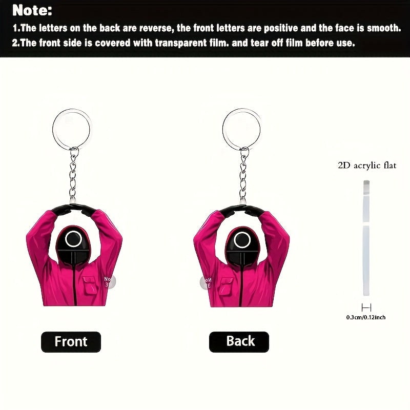 2D Flat, Cute Pink Dress Classic Character Acrylic Keychain, Fashionable Squid Lover Pendant, Suitable for Bag and Car Key Decoration, Ideal Holiday Gift for Family and Friends Christmas Tree Party Decorations, 2D Flat