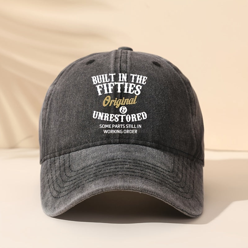 Vintage Washed Men's Baseball Cap with Letter Print - Adjustable Snapback, Sun Protection, Casual Outdoor Hat, Black