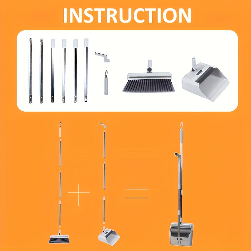 3-in-1 Combo Set with Stainless Steel Handle - Heavy-Duty Indoor/Outdoor Broom and Dustpan, Ideal for Home, Office, School, Dorm, Bedroom, Living Room, Kitchen Cleaning, 180cm/71inch User Comfort, Office Cleaning Essentials|M