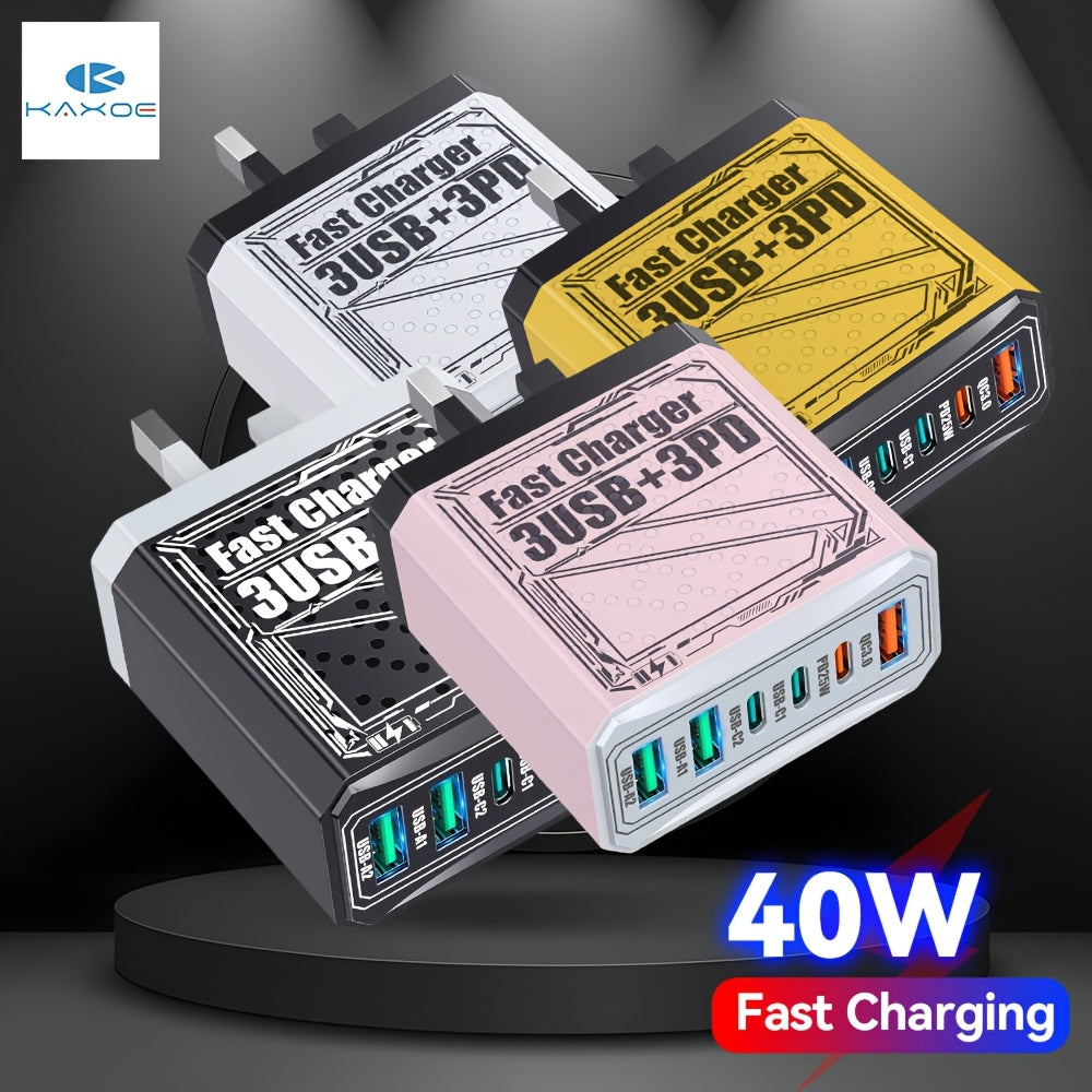 40W Fast Charger with QC3.0 & PD Dual Port USB-C Wall Charger, UK Plug Travel Adapter for iPhone Android Phones, Compact Lightweight Design
