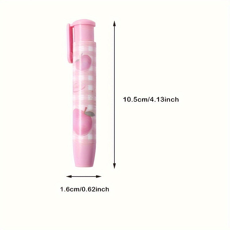 Pink Peach Pattern Retractable Eraser - Round Shape Synthetic Rubber Cube Eraser for Students Writing and Office Supplies