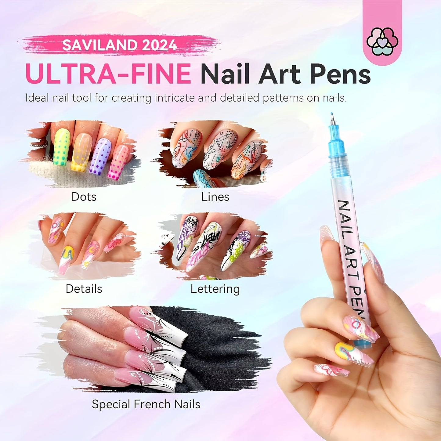12 Colors 0.5mm 3D Nail Polish Pen + 24 Reusable Stencil Stickers Set Nail Art Pen Set.