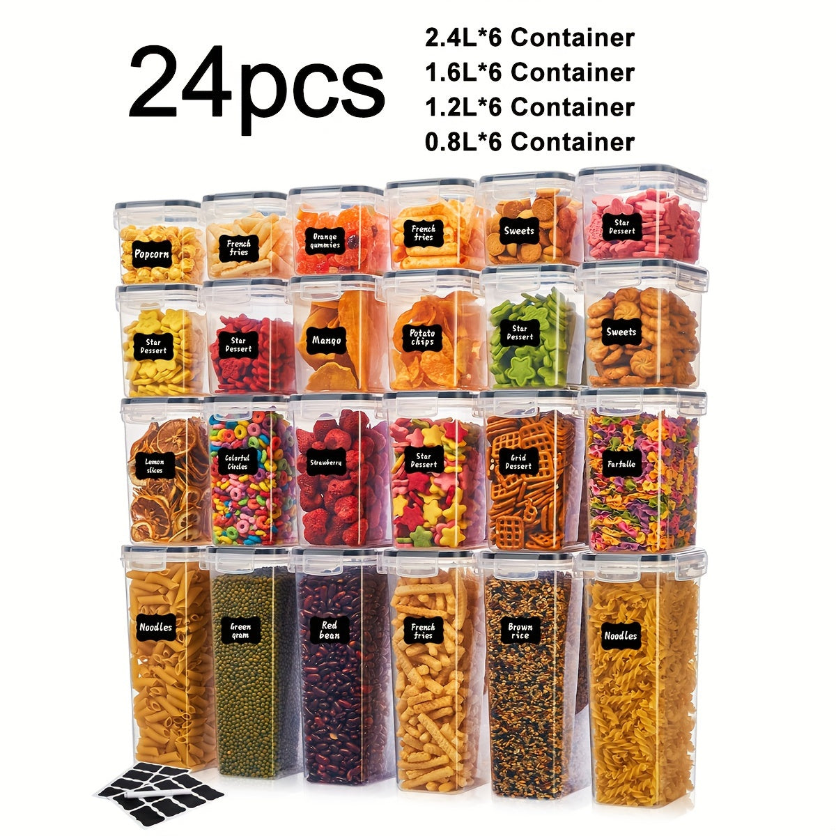 48/24/12pcs Airtight Food Storage Containers with LIDS, Perfect for Kitchen Pantry Organization And Storage Of Grains, Rice, Pasta, Tea, Nuts And Coffee Beans - Dishwasher Safe And Includes Labeled And Labeled Kitchen Items