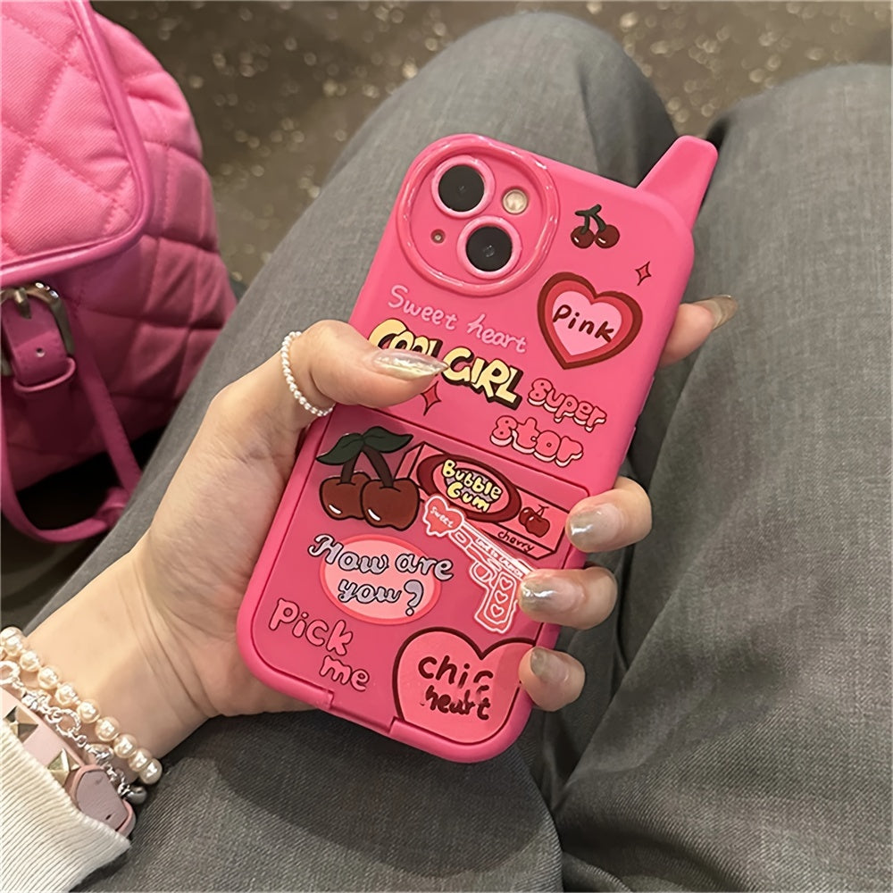 Retro Y2k Cherry Heart 3D Rosa iPhone Case - Shockproof, Soft, and Stylish Protective Cover for iPhone 15, 14, 13, 12, 11 Pro Max with Make Up Mirror Function - Unique Design, Durable, and Easy to Install