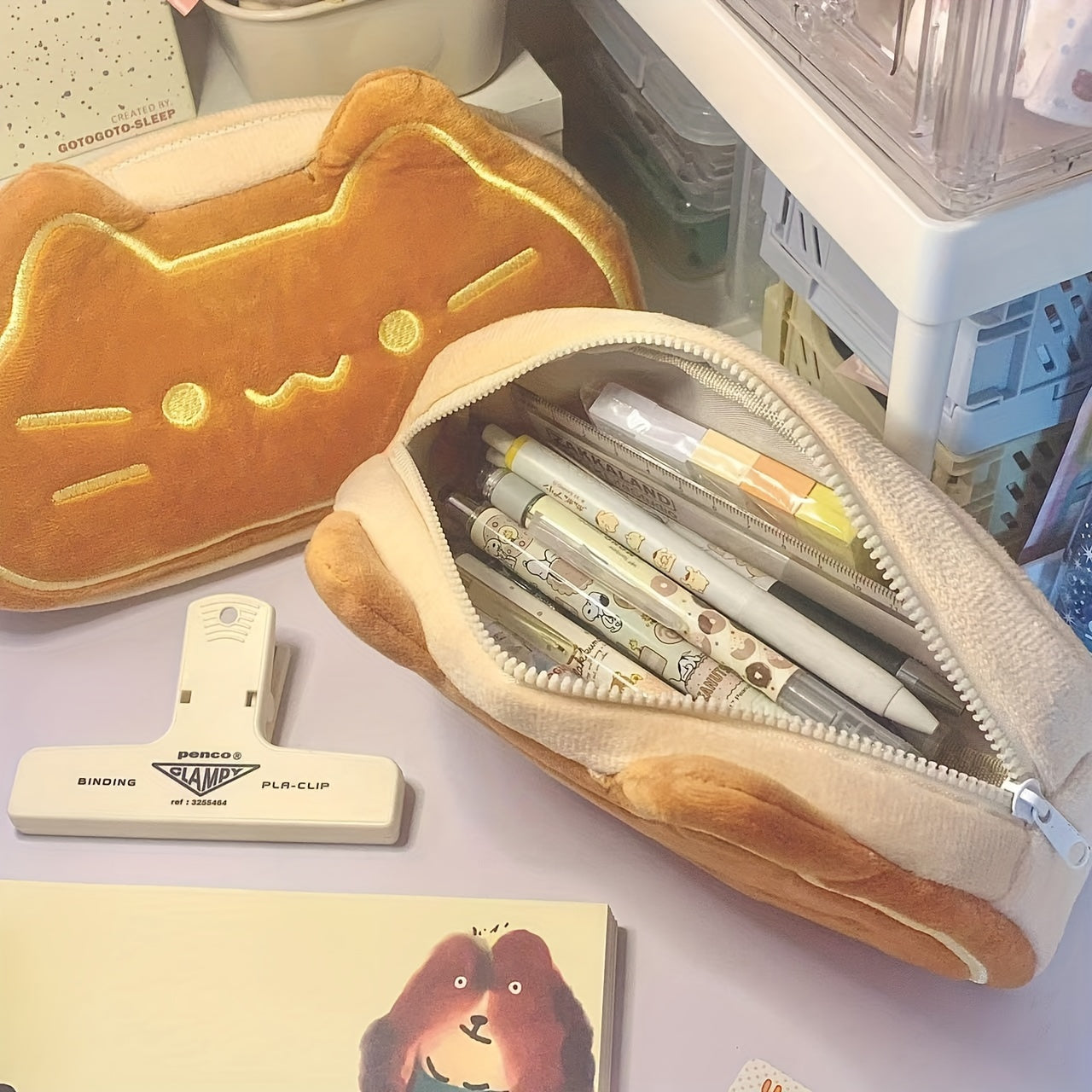 Caramel Cat Pencil Case, Large Capacity Plush Pen Bag for Elementary and Middle School Students, Perfect Birthday Gift, School Stationery Storage | Catthemed Case | Details