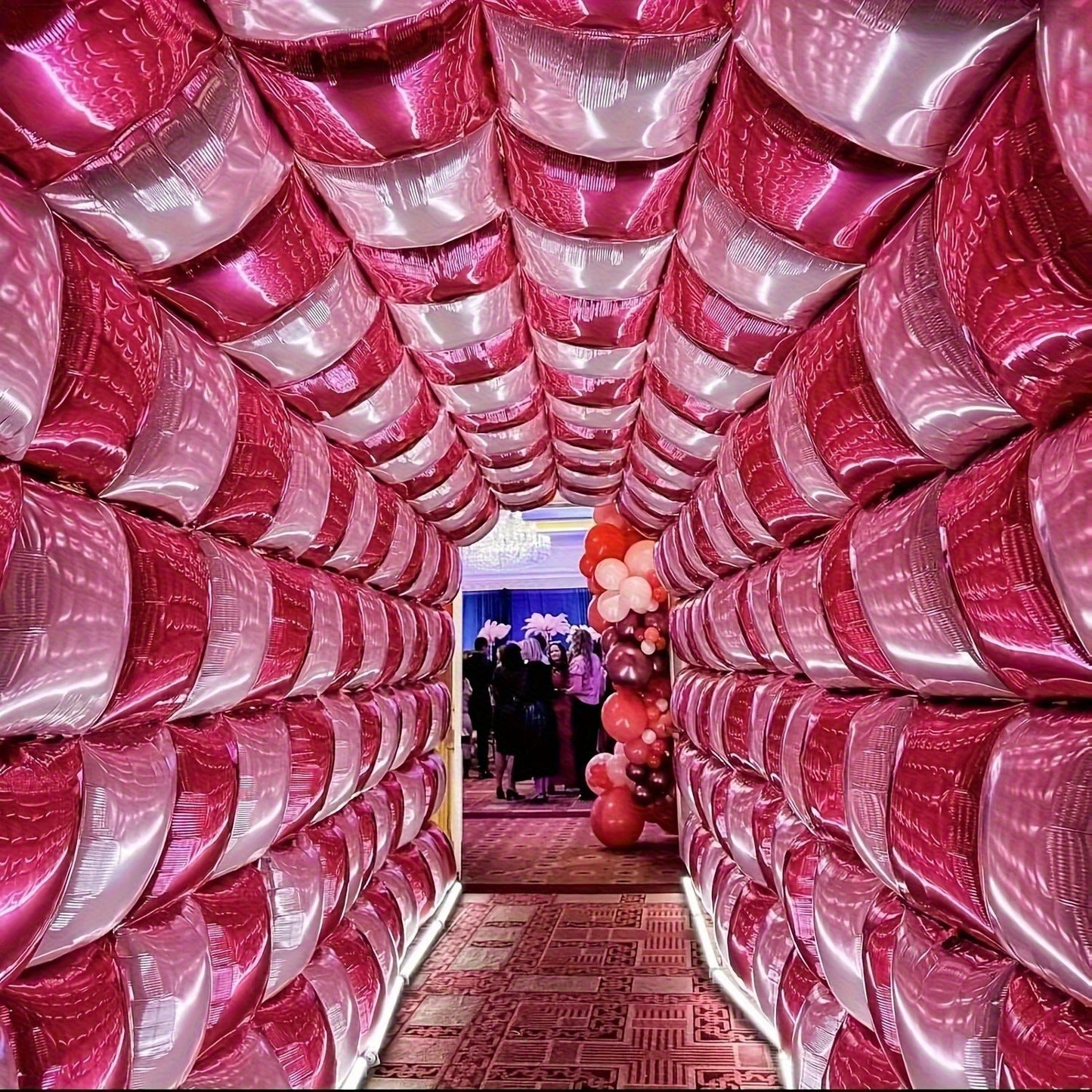25pcs Double-Sided Pink & Red Aluminum Balloon Wall Set, 48.26cm Metal Tunnel Arch, Perfect for Photo Booths, Weddings, Anniversaries, Birthdays - Festive Party Backdrop with Sparkling Balloons, Party Backdrop | Colorful Ball