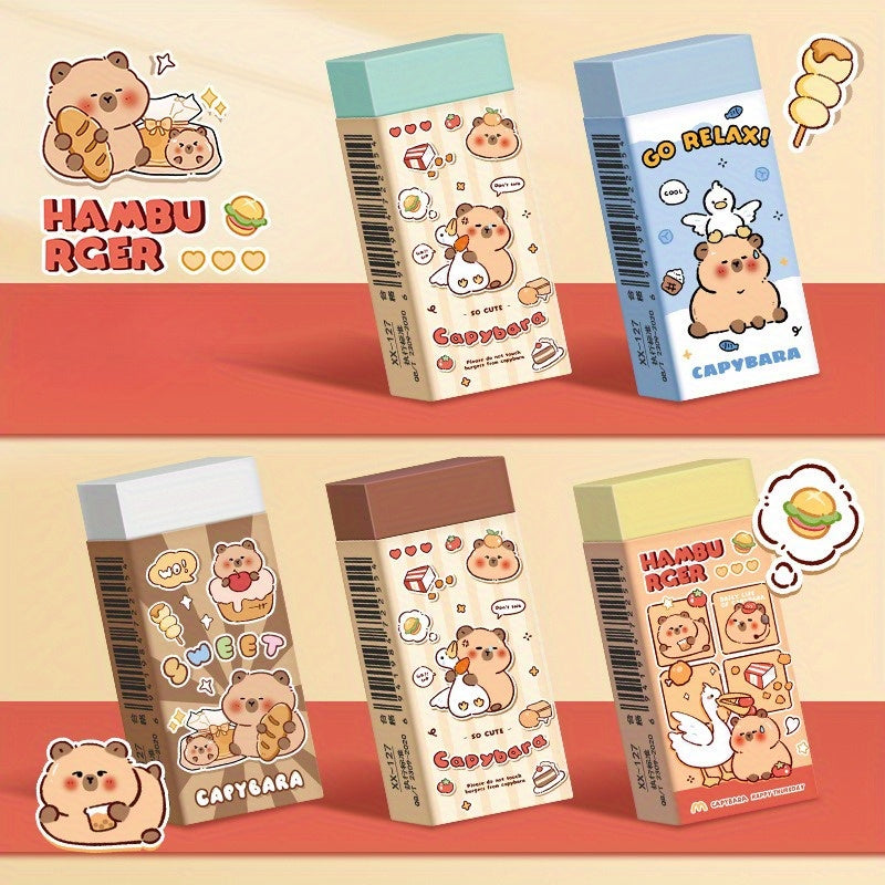20pcs Style Random Capybara Erasers Cute Long Strip Pencil Erasers Clean No Residue Eraser Small Volume Portable Art Sketch Erasers for Students