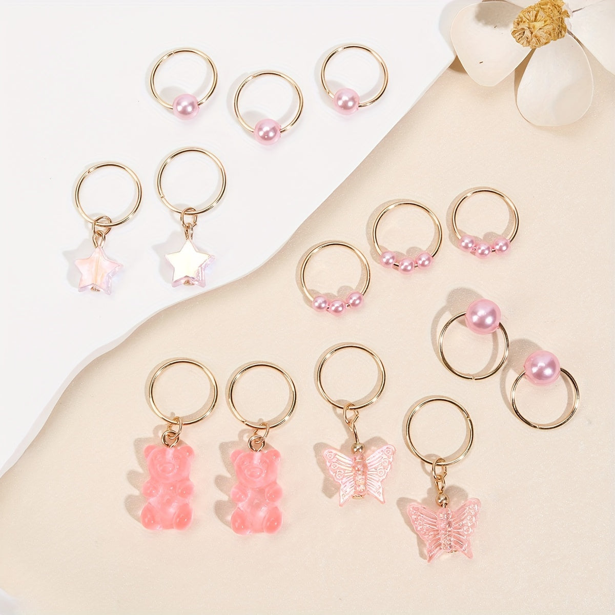 14pcs Shiny Butterfly Bear Hair Braid Rings | Star Crystal Rhinestone Hair Clips Cuffs Charms, Hair Jewelry Decoration for Women and Cool Girls