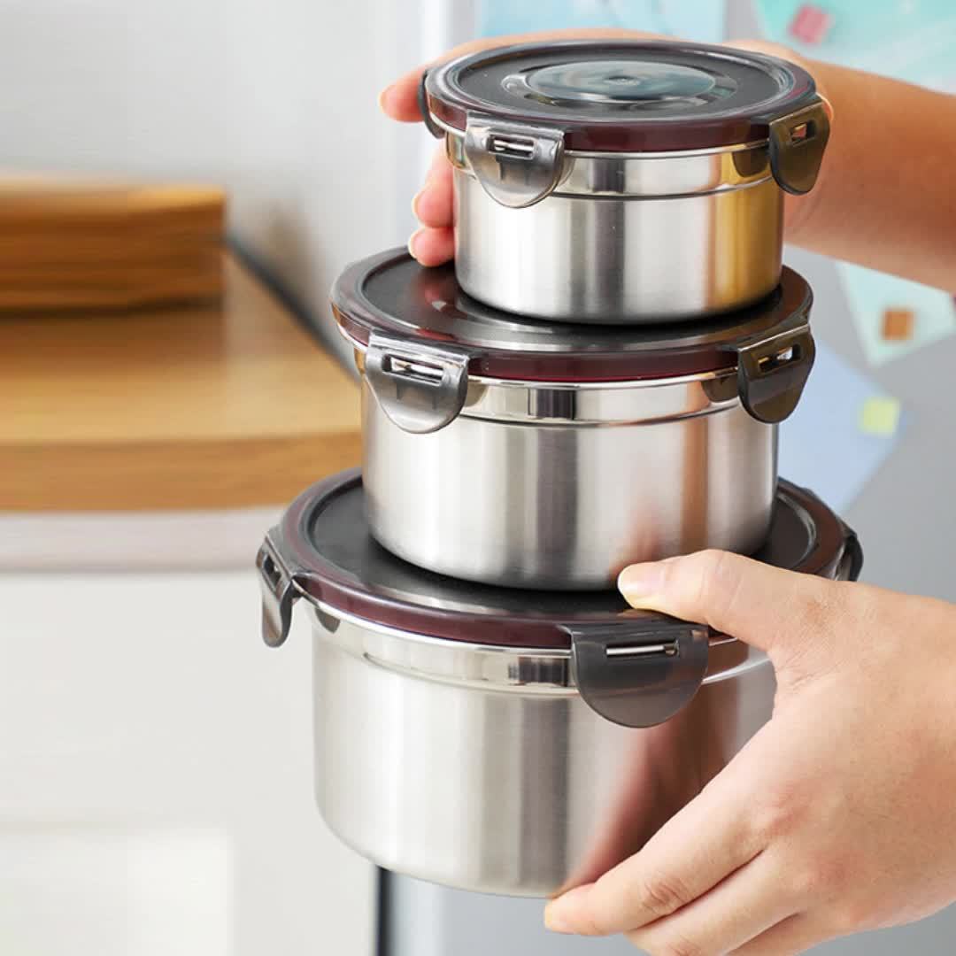 3pcs Fresh Food Storage Box Set, Leak-Proof, Reusable Stainless Steel Containers with Lids That Can Be Used As Airtight Bowls, Fresh Food Storage Boxes, And Lunch Boxes.