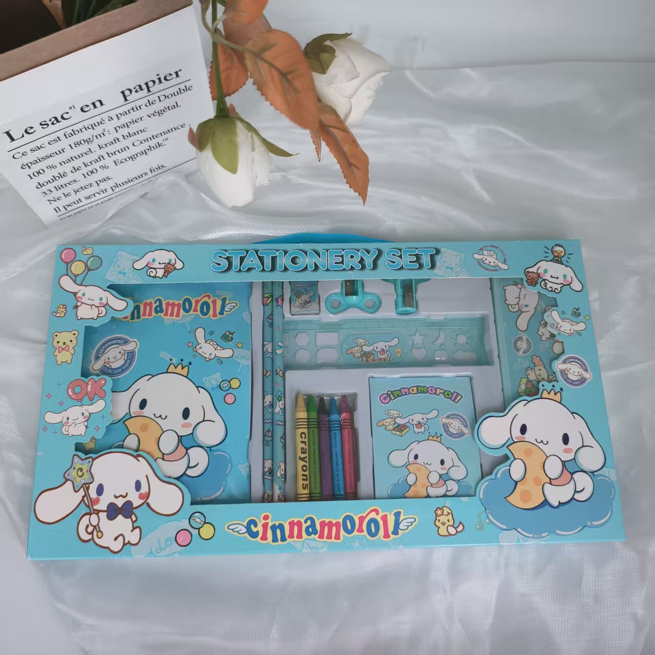 Back to School Season Sanrio Series for kuromi, Melody, for Cinnamoroll, for Hello Kitty Set (1 Pencil Case, 1 Drawing Book, 2 Sharpeners, 2 Pencils, 1 Notebook, 5 Crayons, 1 Eraser, 1 Ruler 15CM) - Creative Drawing And Offic