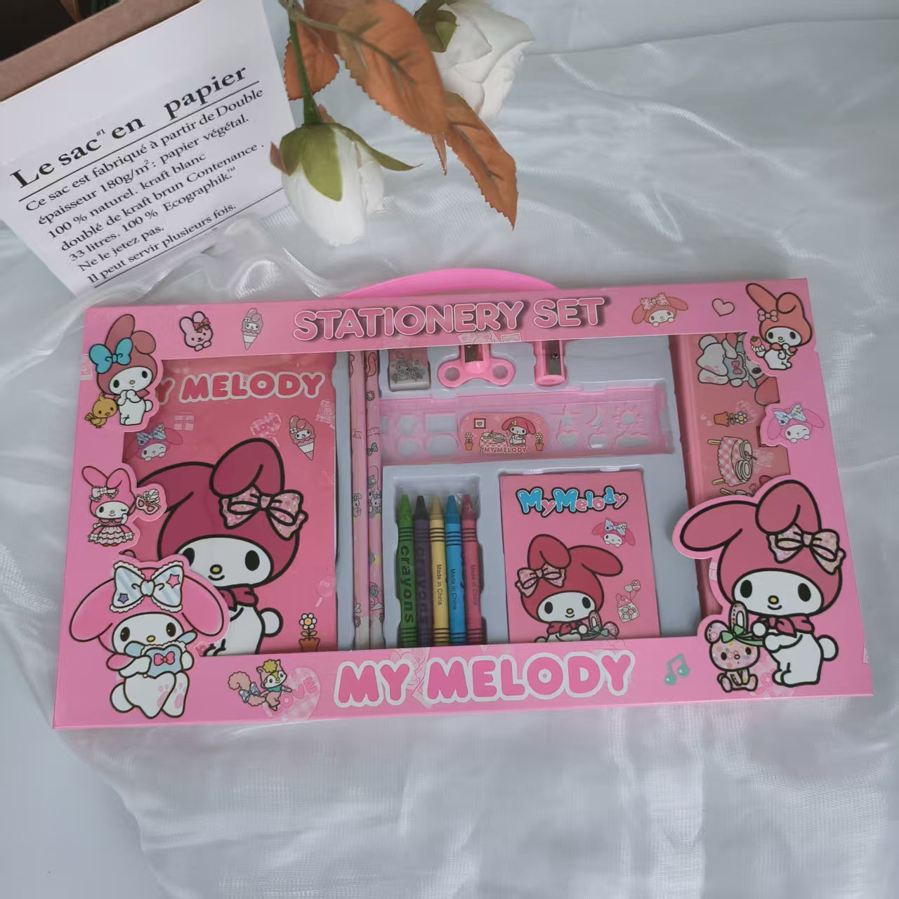 Back to School Season Sanrio Series for kuromi, Melody, for Cinnamoroll, for Hello Kitty Set (1 Pencil Case, 1 Drawing Book, 2 Sharpeners, 2 Pencils, 1 Notebook, 5 Crayons, 1 Eraser, 1 Ruler 15CM) - Creative Drawing And Offic
