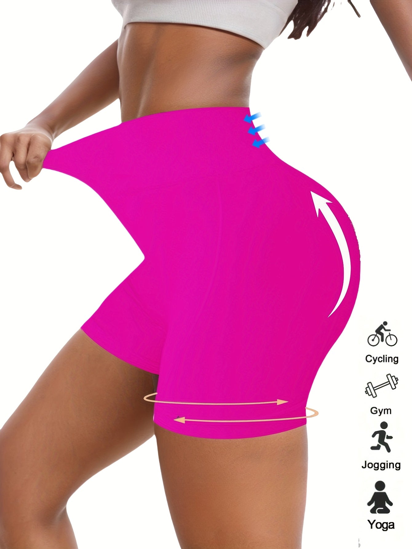 5pcs High-Waisted, High-Rise Athletic Shorts for Women - Black, Green, Pink, Light Blue, and Purple - Stretchy, Comfortable Yoga, Exercise, and Running Shorts, Exercise Shorts|Stretchy Fabric|Medium Support Sh