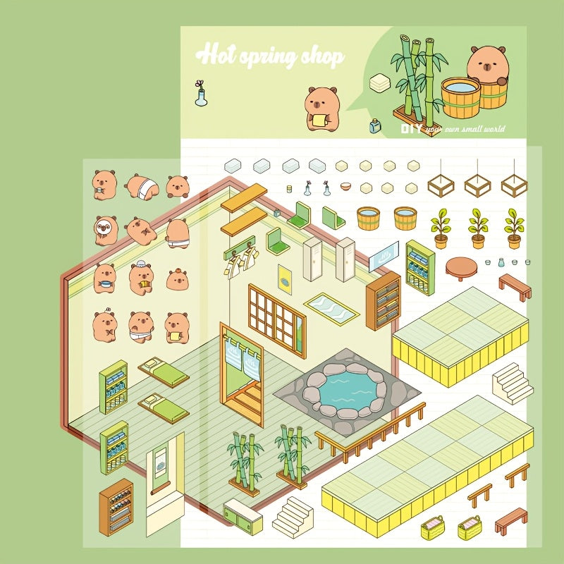 4pcs Set of Dolphin Diary Series Scenery Stickers, PET Three-Dimensional Scenery Stickers, Capybara Scene Stickers, Miniature Scene Stickers, DIY Superimposed 3D Cabin Stickers, 3D Three-Dimensional Stickers, DIY Decompressio