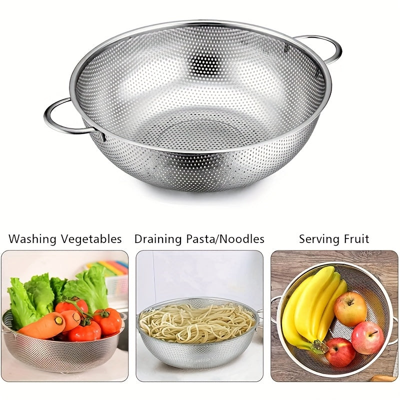 3pcs Stainless Steel Strainer Set with Handles, Large Mesh Colanders for Kitchen, Fine Strainers for Spaghetti, Vegetables, and Food Drainage, Durable Uncharged Mesh Strainers