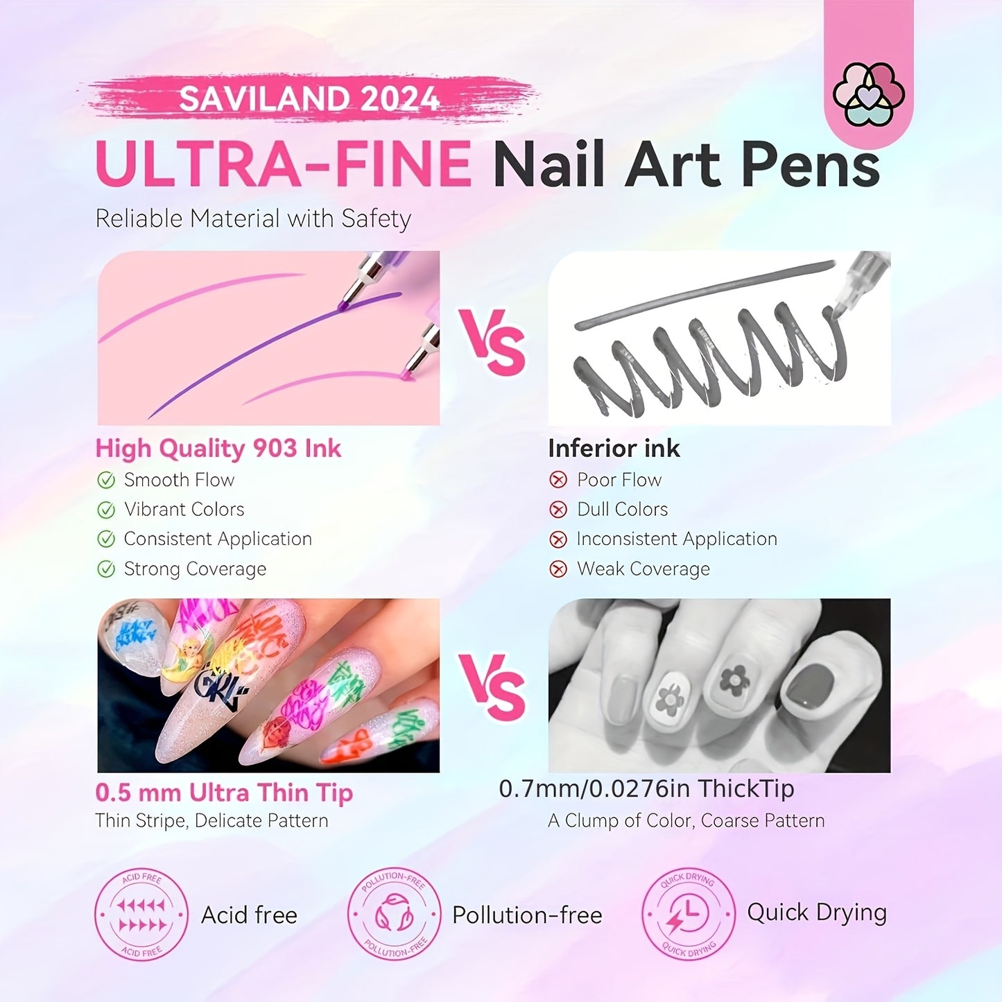 12 Colors 0.5mm 3D Nail Polish Pen + 24 Reusable Stencil Stickers Set Nail Art Pen Set.