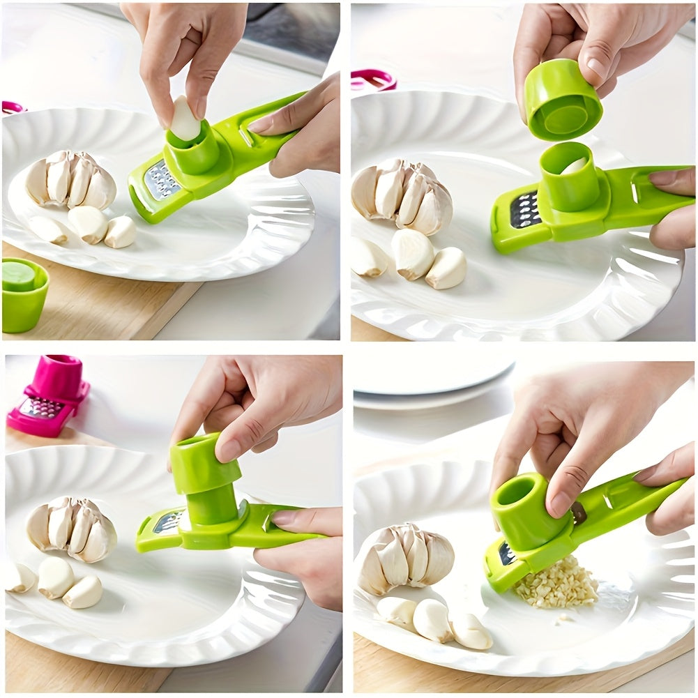3-in-1 Multifunctional - Metal & Plastic Garlic & Ginger Press - Manual Kitchen Gadget Tool, Food Contact Safe, No Electricity Needed