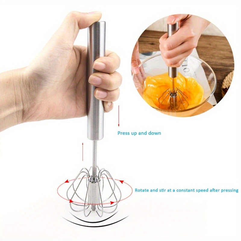 1pc Portable Stainless Steel Semi-Automatic Whisk - Easy Mix for Eggs & Cream, Ideal for Home Baking, Camping & Picnics, Durable Kitchen Tool with Colorful Handles, Baking Tool|Semitransparent Whisk|Durable Construction