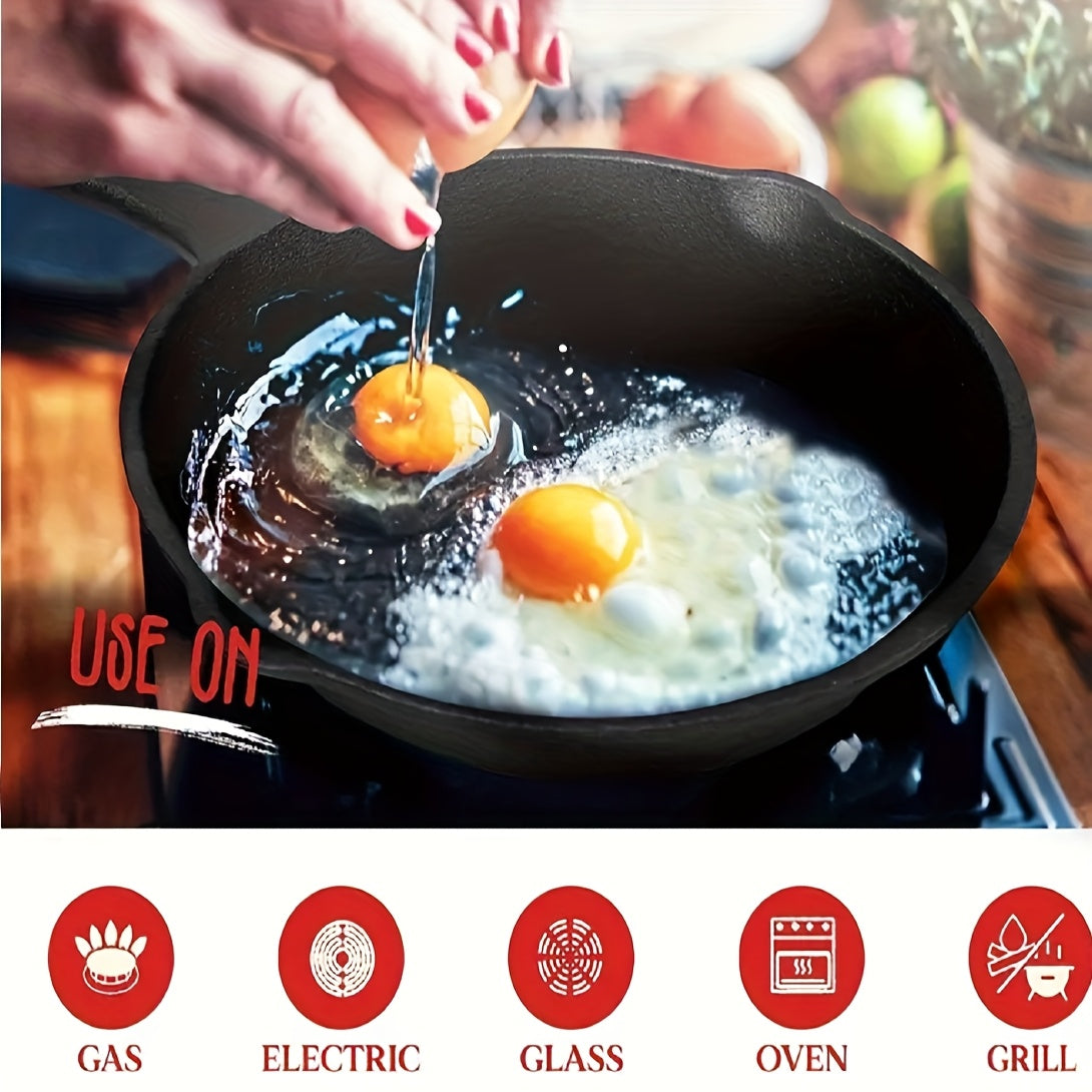 3pcs Pre-Seasoned Cast Iron Skillet Set With Pouring Lip - Heavy Duty & Non-Stick For Effortless Grilling, Searing, Frying & Baking - Versatile Black Pans (15.24 cm, 20.32 cm, 25.4 cm) With Comfort Handles