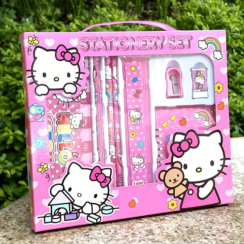Sanrio Hello Kitty Girls Stationery Set with Pink & Pastel Colors - Cute Birthday Party, Heart Cutouts, Hello Kitty Notebook, Pencil Case, Ruler, Sharpener, Eraser - Birthday/Back-to-School/Christmas/Halloween Gift Box for Gi