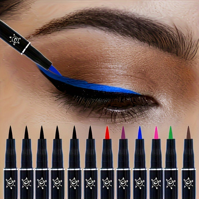 12pcs Liquid Eyeliner, Coloured, Waterproof, Smooth, Easy to Apply, Long-lasting, Non-Fading