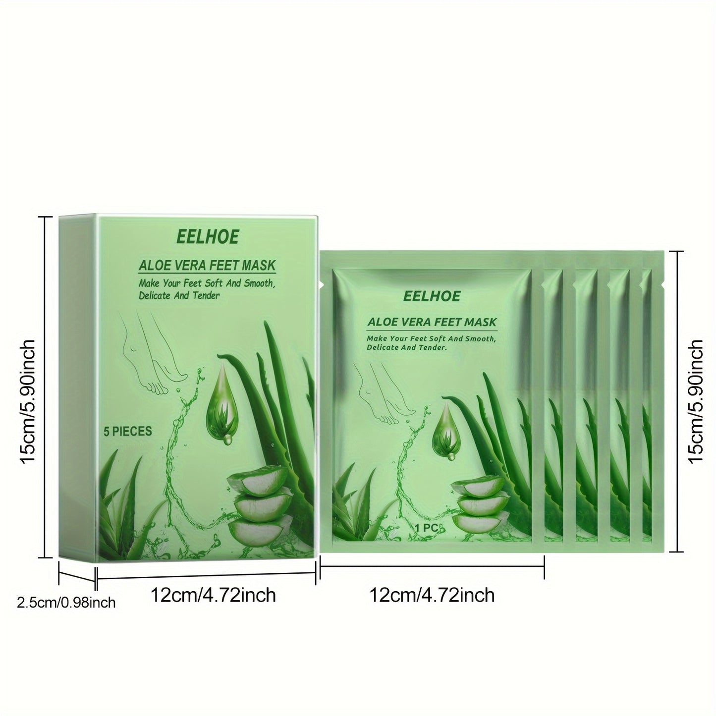 5pcs Hydrating & Moisturizing Exfoliating Foot Mask with Aloe Vera.