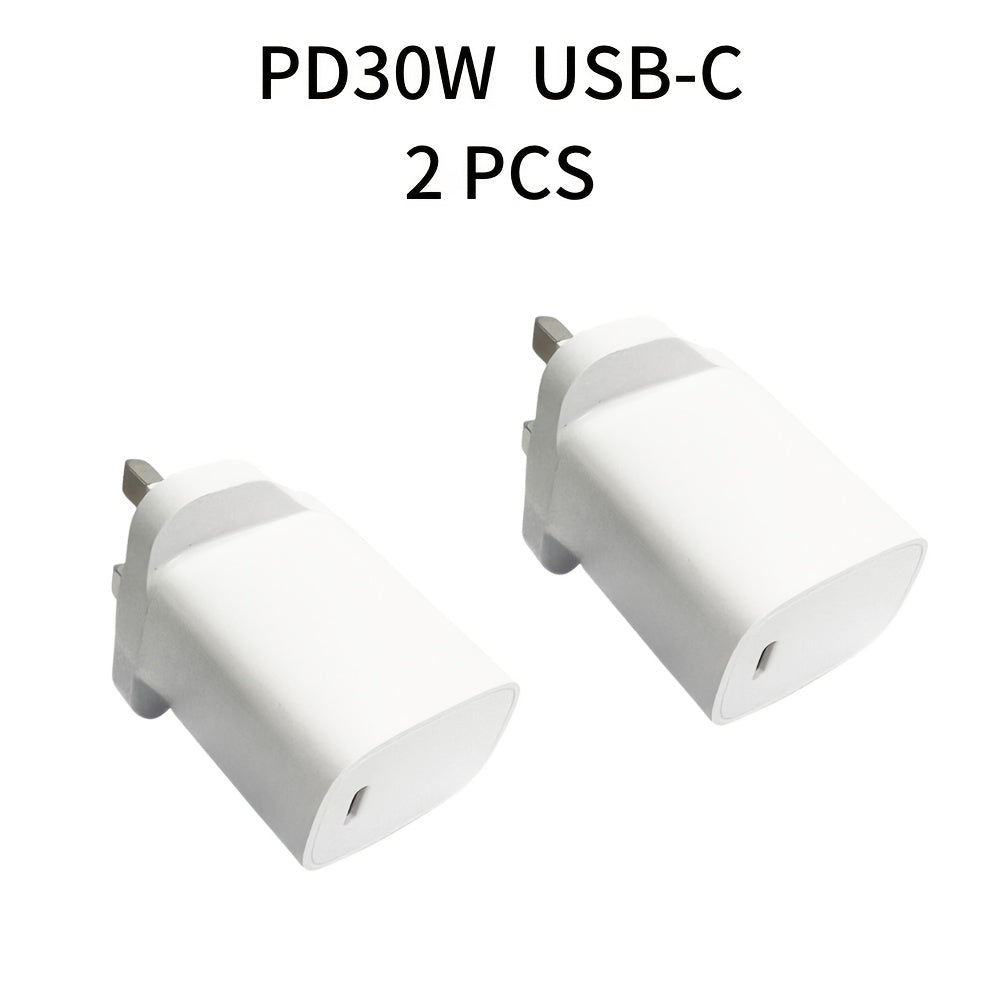 30W Fast and Portable PD USB-C Charger: Compatible with Macbook Air 13/12, Ipad Pro 13/12.9, Ipad Air 5/4, Mini 6, Ipad 10, Iphone 15, Pixel 8/7-2pcs/1pc - White