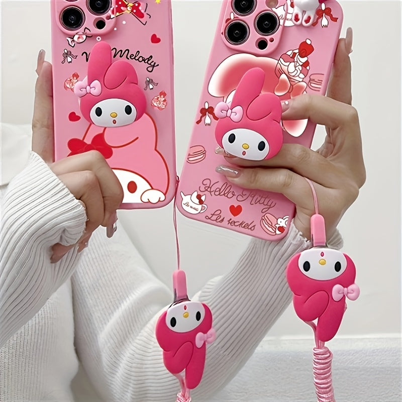 Sanrio Cartoon Mobile Phone Case - Vibrant Full-Coverage TPU Soft Shell with Stand - Compatible with iPhone 16/15/14/13/12/11/XS/XR/X Plus Pro Max, Cute and Fashionable Design