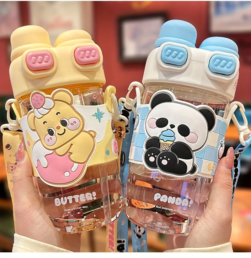 Cute Cartoon Tumbler - Capybara & Puppy Design, Portable, BPA-Free, Large Capacity, Ideal for Sports & Outdoor, Adorable Bear Illustrations