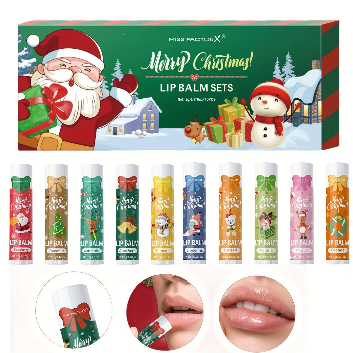 Gift Set 10pcs/Box Deep Hydration Long-Lasting Moisturizing Lip Balm Set Smooth Lips Christmas Theme Gift.