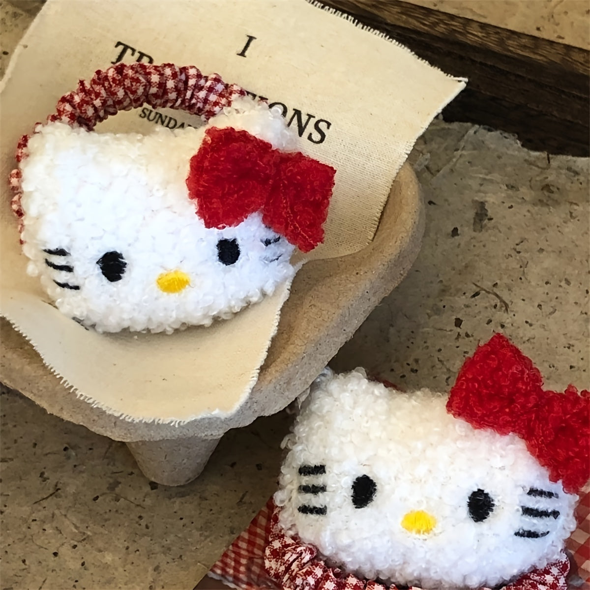 1pc of sweet Kitty cat hair clip headband, cute retro plaid hair loop, double ponytail doll braided hair rope