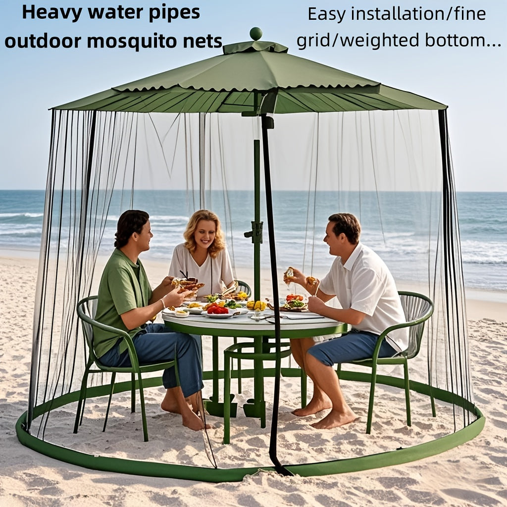Green Outdoor Mosquito Net with Heavy Water Pipe Base - Durable Polyester, Zipper Single Door, Easy Installation for Beach, Garden, and Camping, Camping Essentials|Elegant Outdoor Setting|Durable Outdoor Netting, Mosquito Net