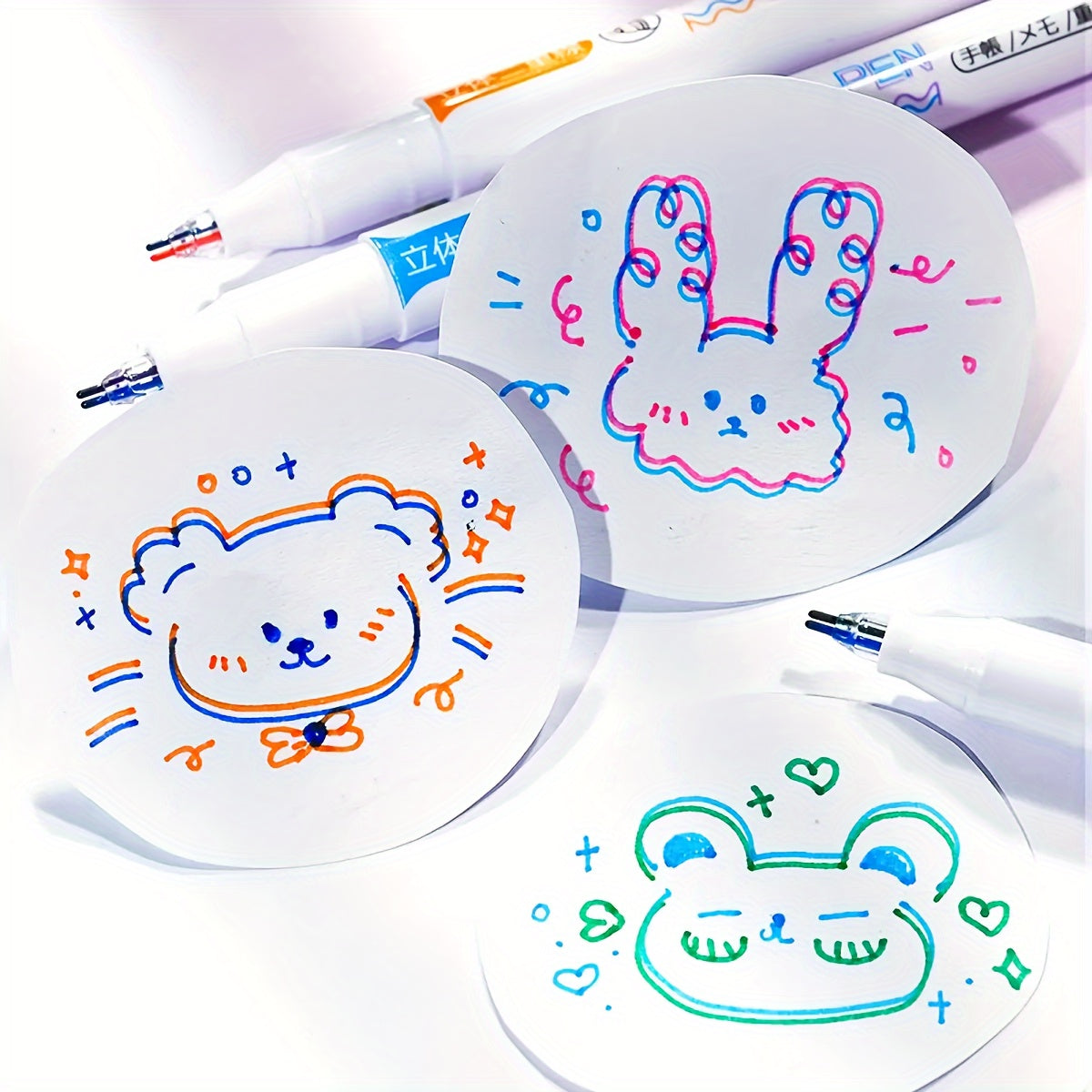 6pcs Dual-Tip Colorful Marker Pens