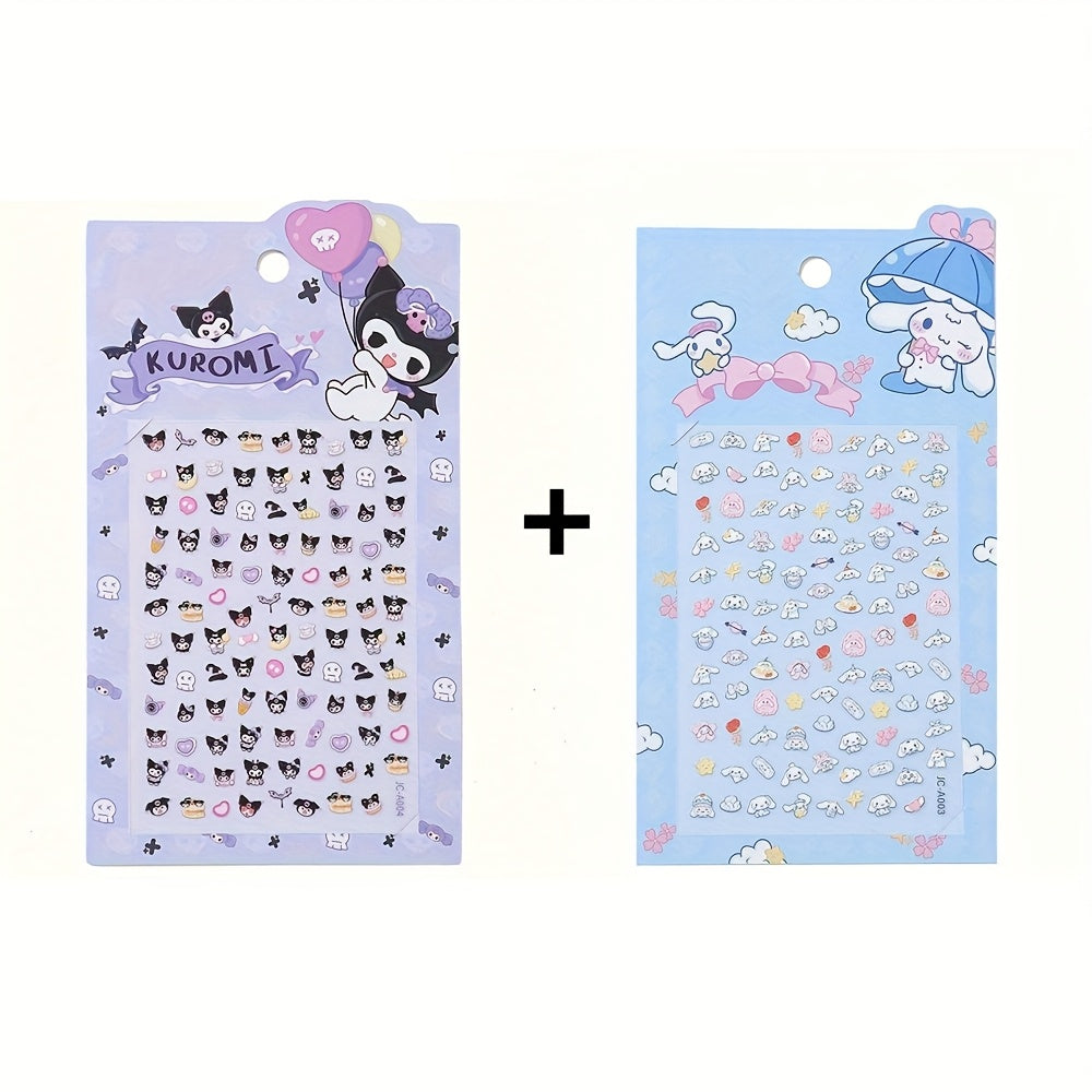 2pcs Sanrio Nail Art Stickers 5D Embossed Kuromi Cinnamoroll & HelloKitty Designs Nail Decals Kawaii Cartoon Self-Adhesive Decals for DIY Manicures Decoration