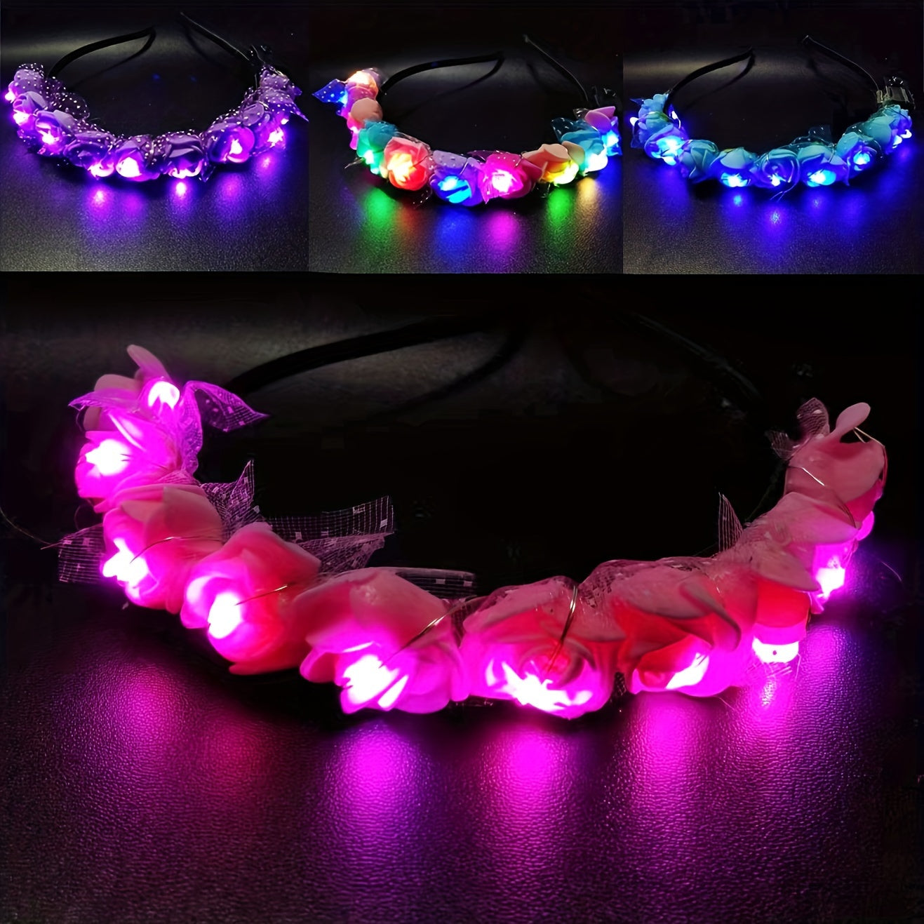1pc luminous headwear hair hoop luminous flower wreath bride headwear hair hoop night market stall decorations Christmas Halloween headwear accessories