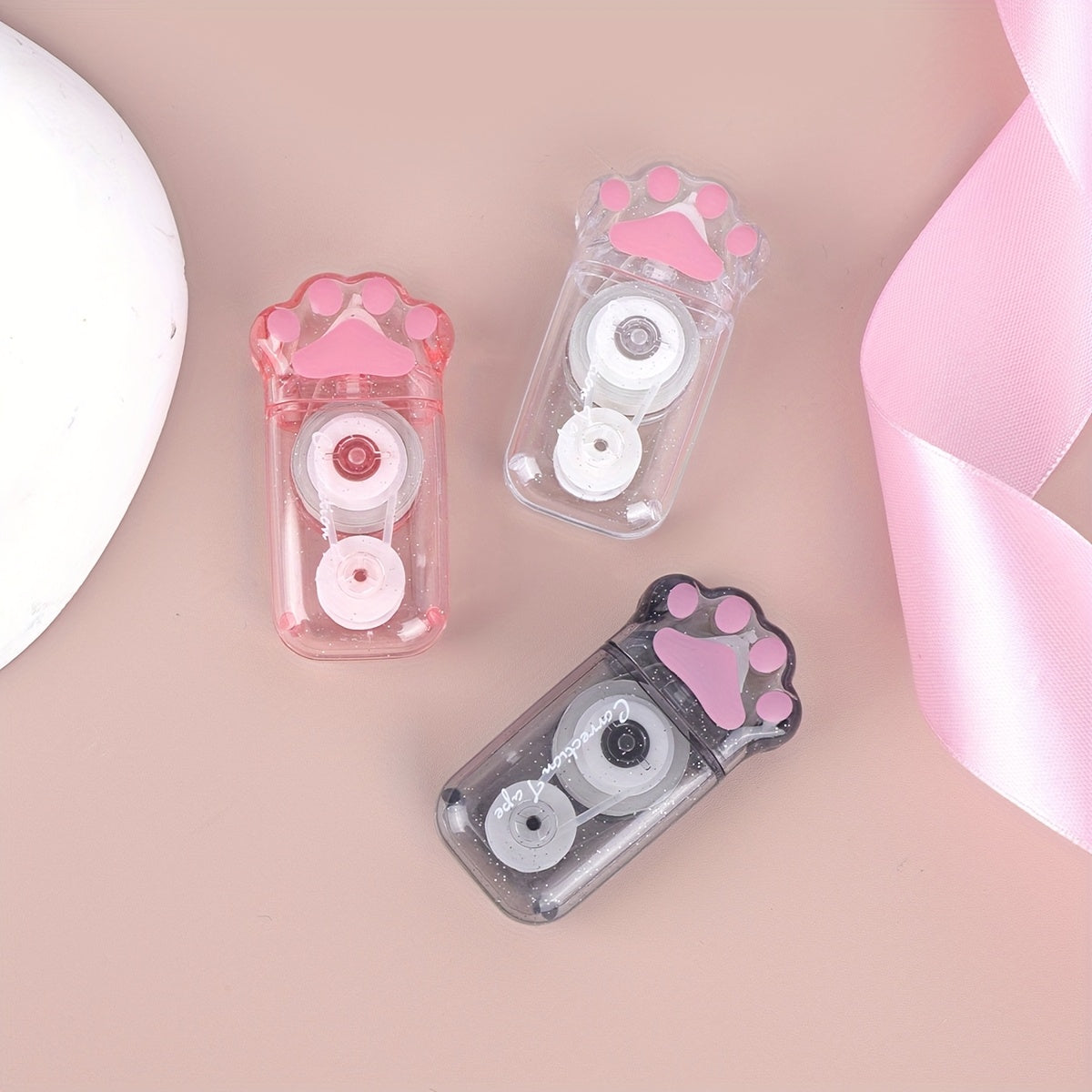 1pc Cat Claw Design Correction Tape, 6m Large Capacity, Transparent with Sequin Embellishments, Creative Mistake Correcting Essential, Ideal Gift for Friends, Plastic Material, No Battery Required