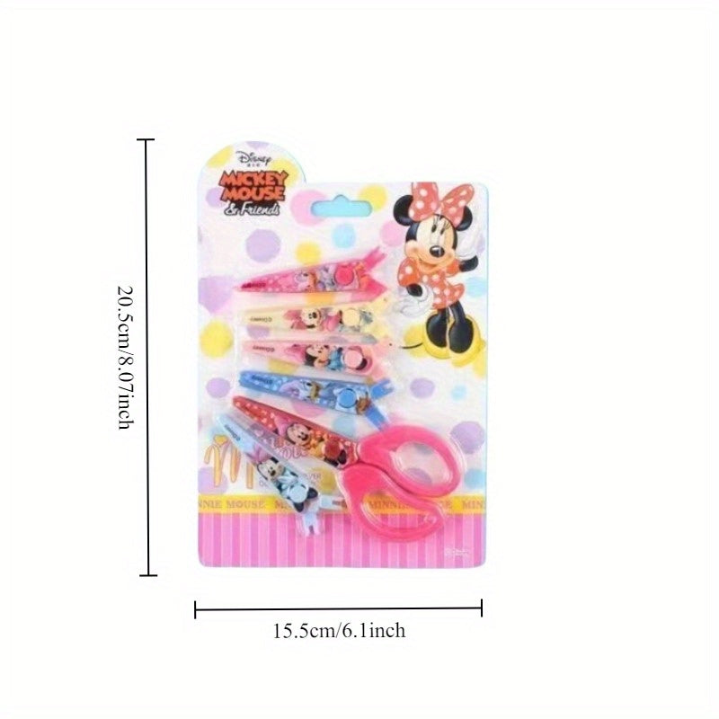 6pcs/set Disney Mickey & Minnie Scissors, Cartoon Cute Handcraft Cutting Tool with Safe Replaceable Blades and Scallop Serrated Wave Shape, Suitable for School Activities, Hobby Classes, Office