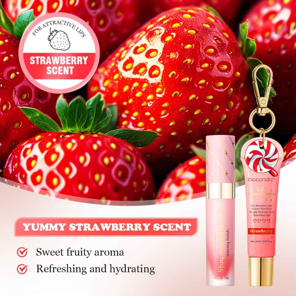Bad Girl Lip Combo, Includes 2 Lip Oils, Strawberry Flavour, Tinted Lip Oil, Moisturizing And Nourishing, Winter Lip Care,