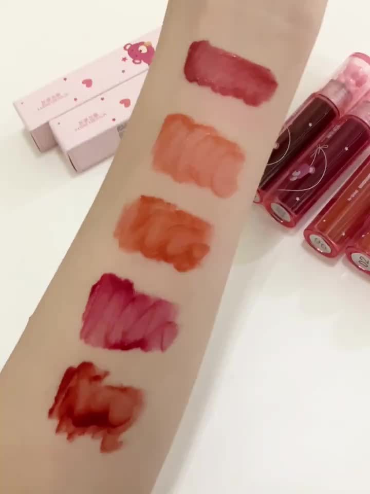 6-Color Strawberry Bear Cherry Lip Gloss - Vibrant Berry Shades, Creamy Texture, Mirror-Like Shine, Waterproof, Stain-Resistant, and Durable - Perfect Gift for Women on Valentines Day