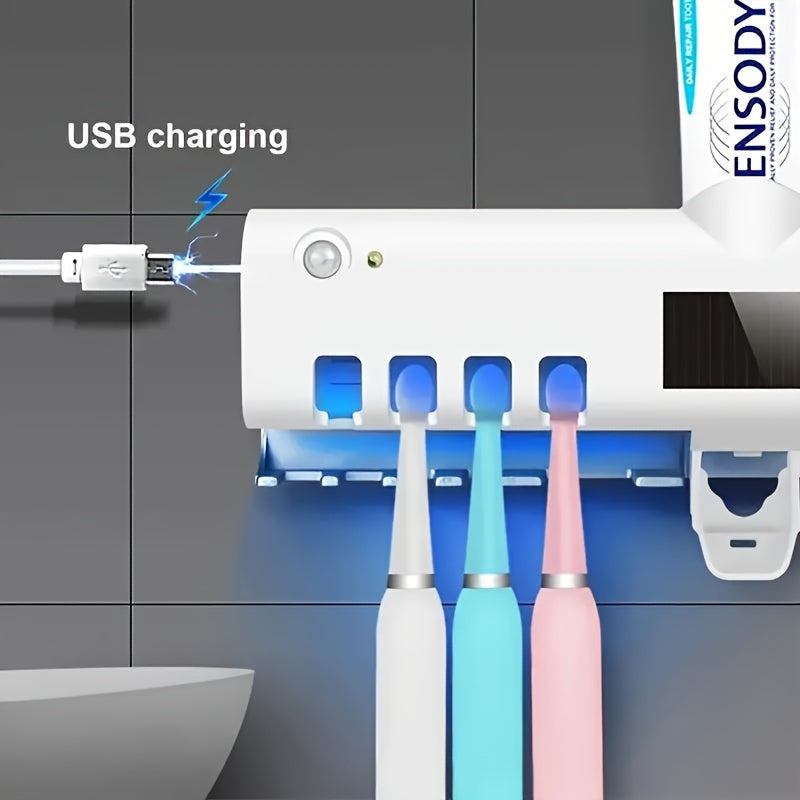 Stylish Smart Toothbrush Holder, Toothbrush UV Sterilizer with Automatic Toothpaste Dispenser, USB Charging, 6 Important Holidays Gifts, Christmas, Halloween, Valentine's Day, Easter etc., Very Suitable for Home Bathrooms and