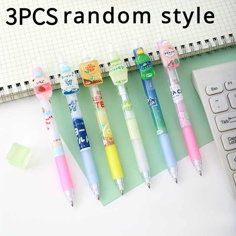 3-Pack Drink-Themed Click Gel Pens - Soda Bottle Styled Retractable Pens with Quick-Dry Ink, Smooth Writing for Office, School & Kawaii Stationery Lovers