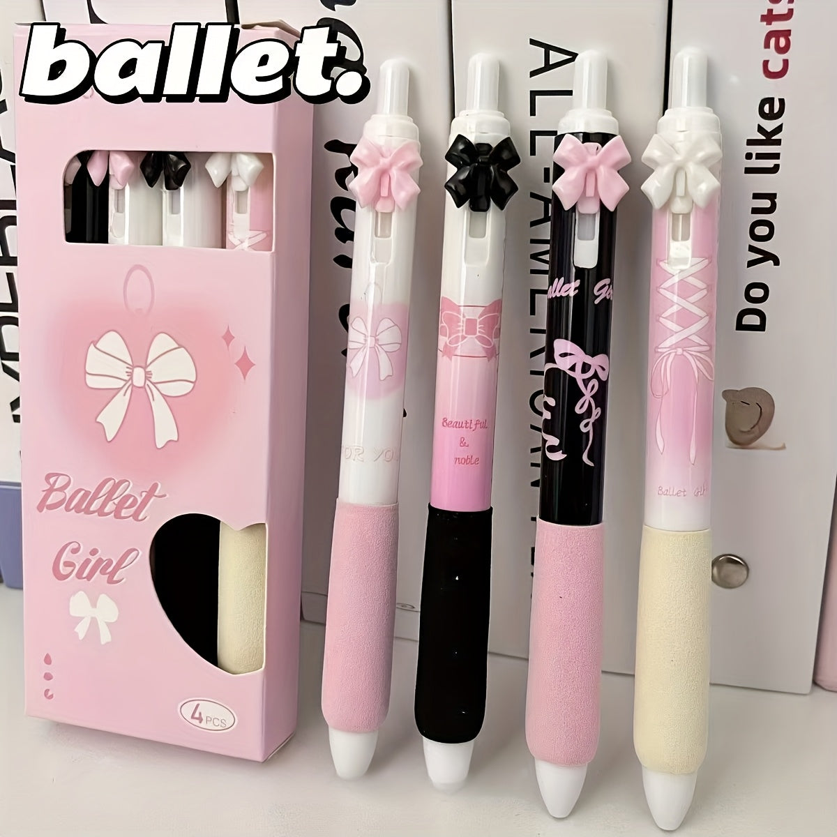 4-Pack Elegant Black & Pink Butterfly