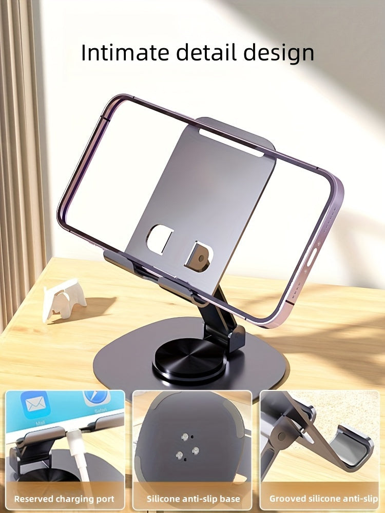 360° Rotating Metal Phone and Tablet Stand | Foldable Desktop Holder with Suction Cup Base | Adjustable Height & 180° Tilt | Multi-Angle Viewing Angle | Sleek Metallic Finish | Ideal for Office Use, Portable Device Stand |