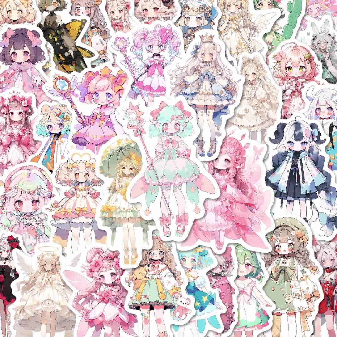 100pcs Reusable Vinyl Anime Character Stickers, Herringbone Pattern, Self-Adhesive Decals for Phone Case, Notebook, Laptop, Water Bottles, Guitar, Plastic Surfaces, with for Ages 14+