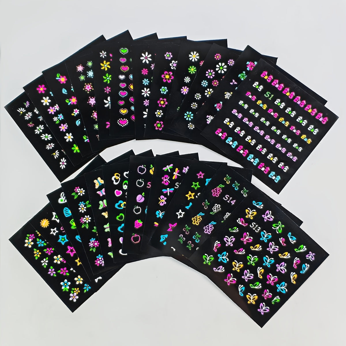 24 Sheets 3D Glow in The Dark Neon Nail Stickers Glittery Glossy Self-Adhesive Nail Art Stickers Butterfly Love Heart Flower Nail Art Decoration for Women Girl DIY Nail Art Deco