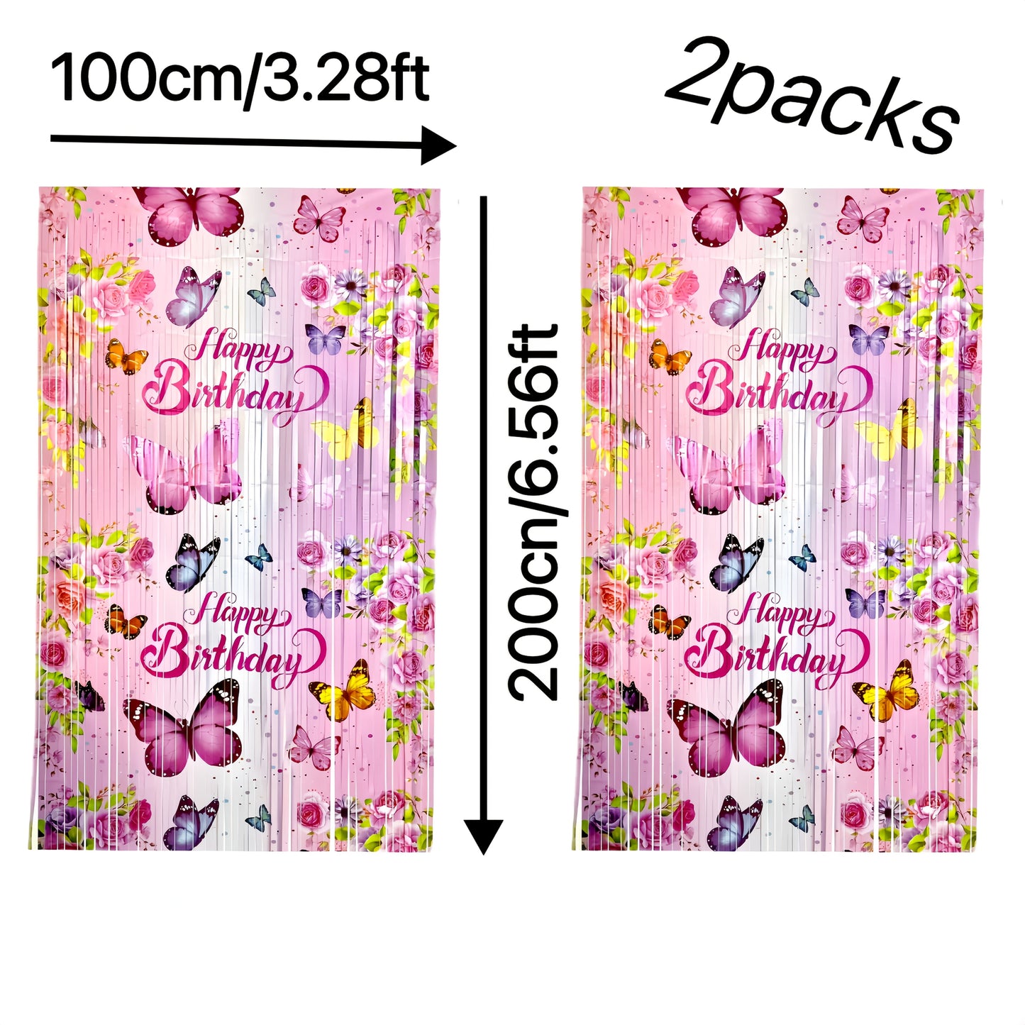2-Pack Birthday Party Backdrop, 199.95x99.97 cm, Sparkle Tinsel Plastic Decorations, Shimmering Photo Booth Background, General Fit for Birthday Celebrations