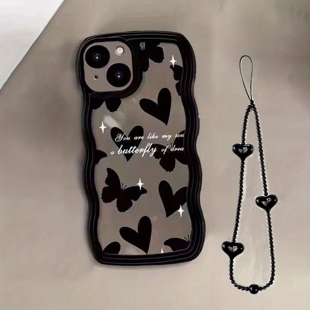 A Heart-Shaped Phone Case with a Butterfly Pattern and a Free Bracelet!