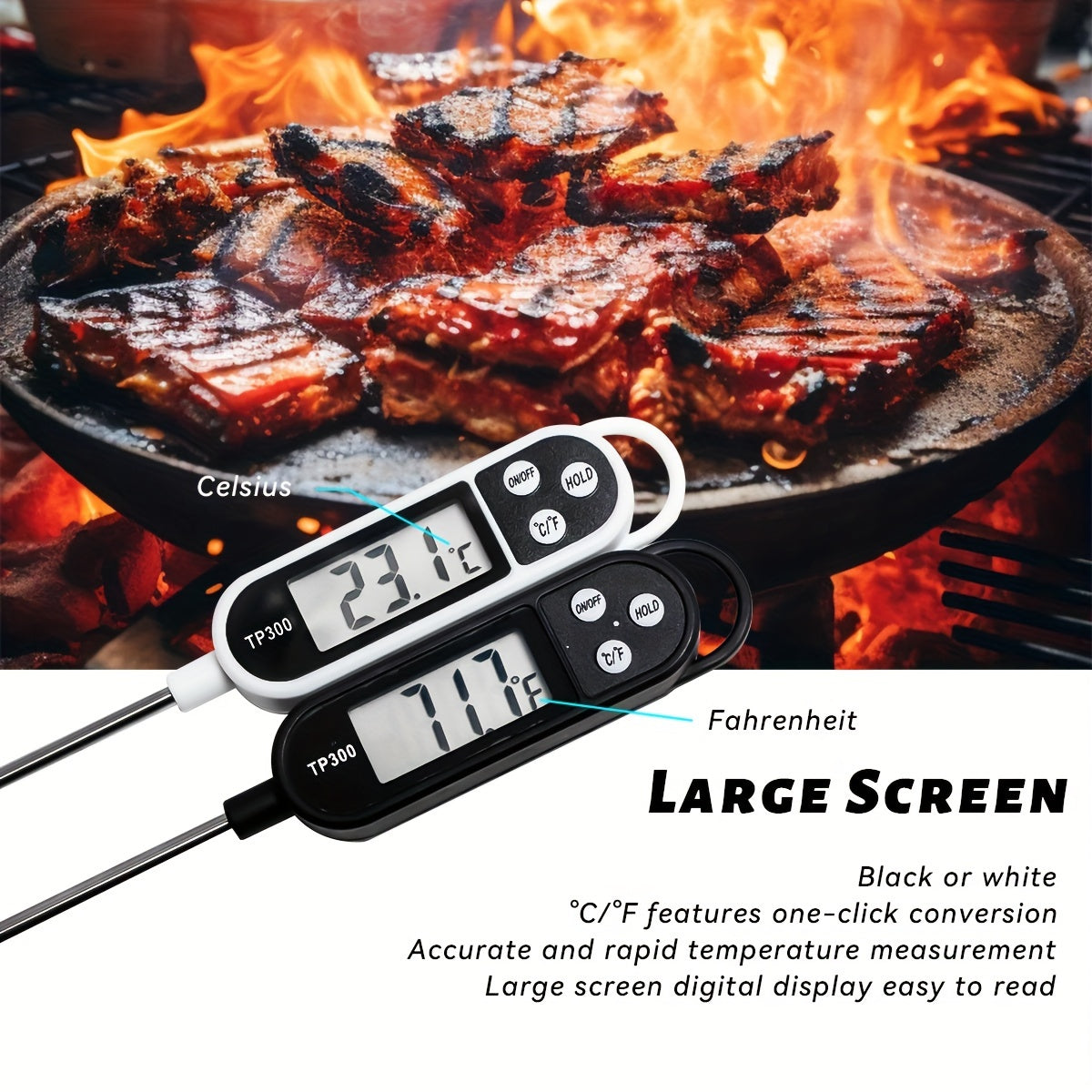 1pc Digital Food Thermometer for Accurate Meat and BBQ Cooking Thermometer, Food Thermometer, Instant Read Meat Thermometer, Termometro Digital Cocina, Baking Thermometer, Digital Cooking Food Thermometer